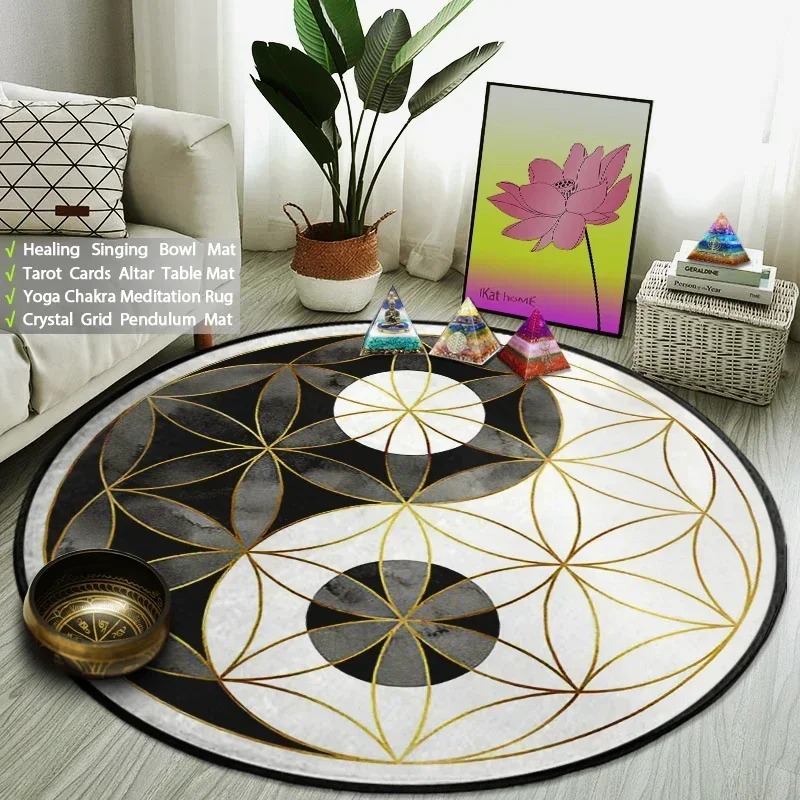 Yin Yang Taiji Round Rug Flowe - огляд і ціна Yoga Fitness Model